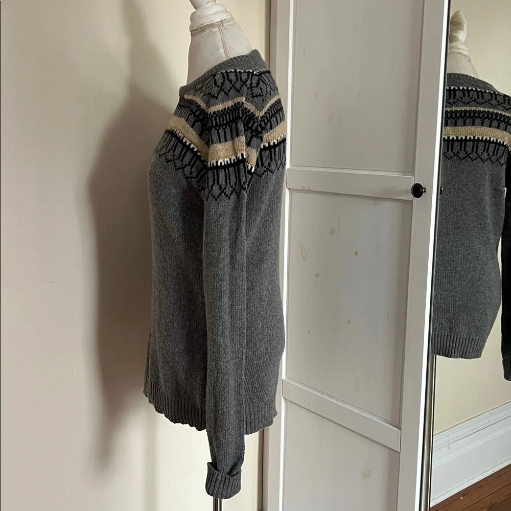 J.Lindeberg Grey Fair Isle Jacquard Lambswool Blend Crewneck Sweater Mens M